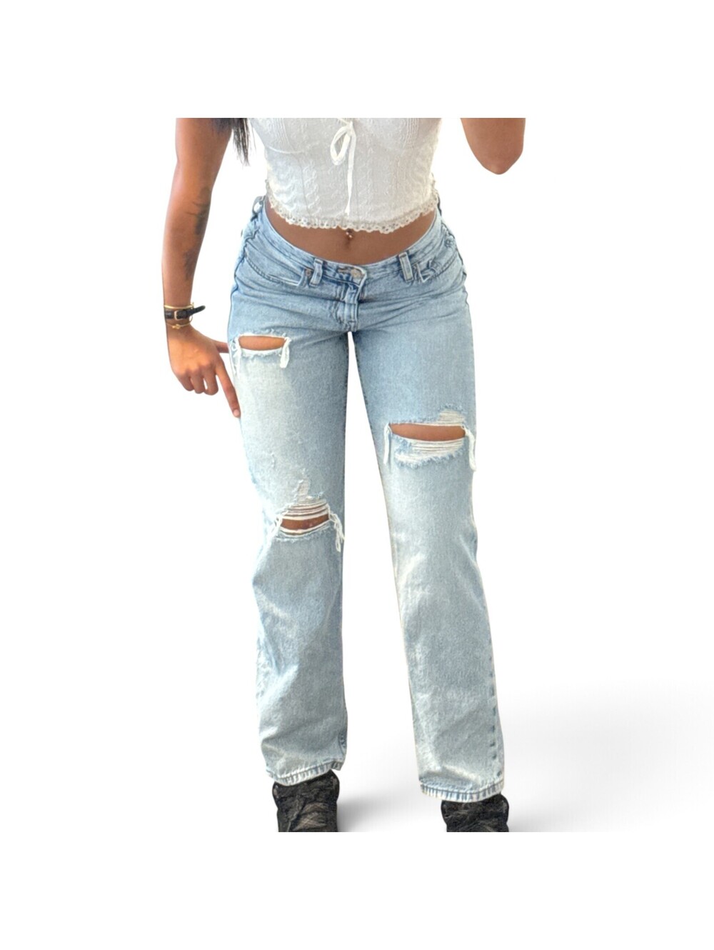Aeropostale High Rise Baggy Distressed Jeans